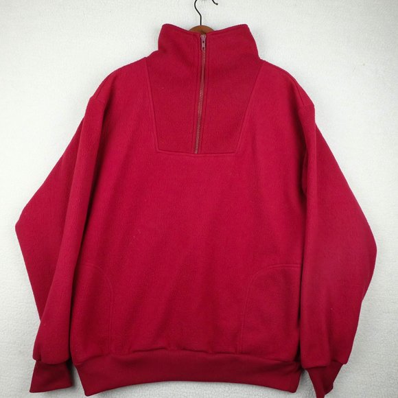 Vintage Sweater Mens Large Red Fleece Quarter Zip Oversized Lightweight Outdoor - Picture 1 of 10